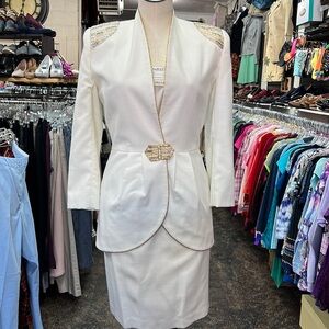 Vintage Della Roufogail 3-Piece Cream & Gold Skirt Suit Set Size 6
